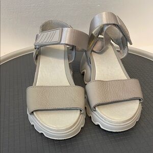 Sorel Gray Sandals Wide Straps Rugged Sole